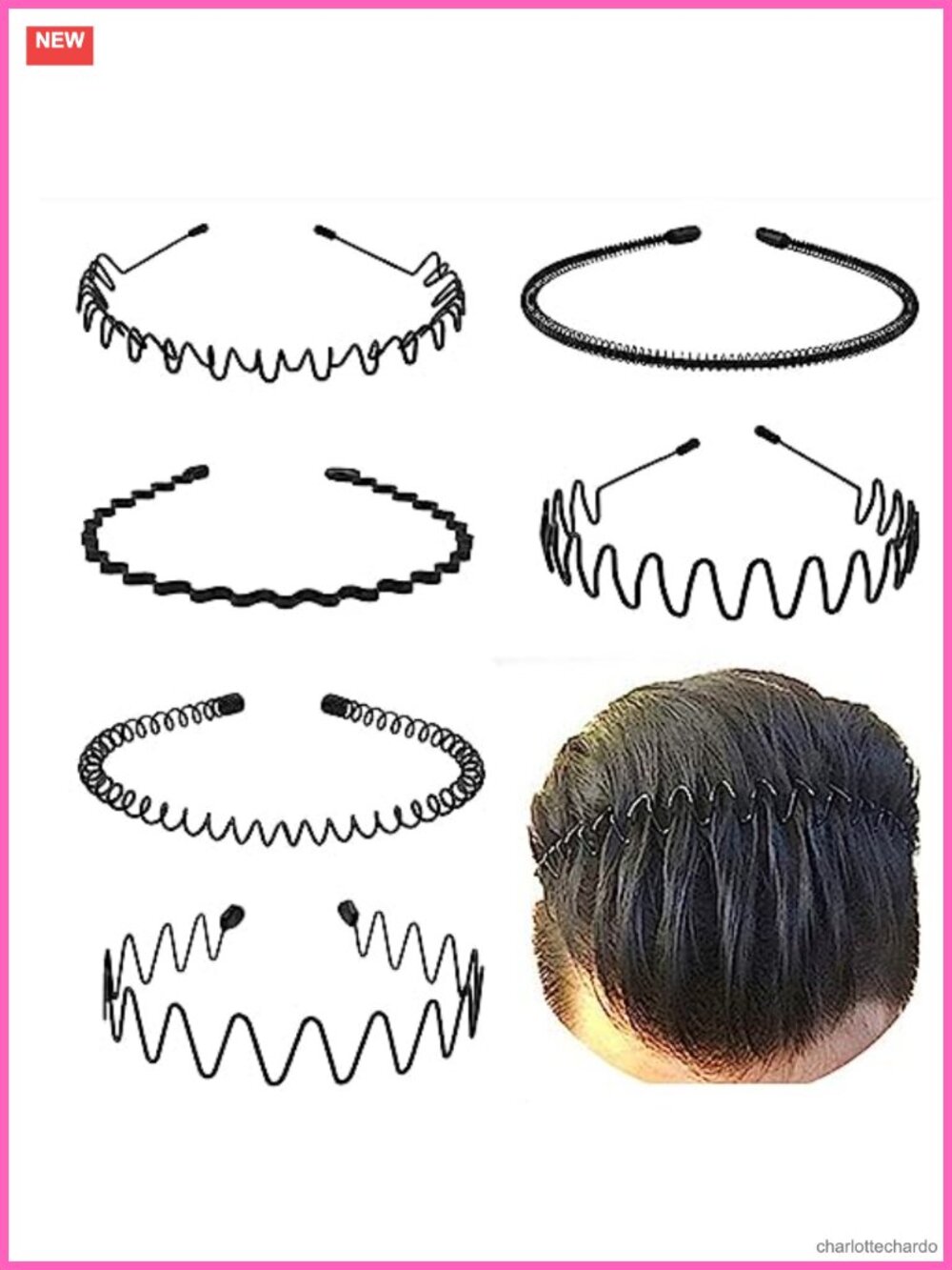 6 Pack Metal Headbands for Men Non Slip Wave Hair Band Flex Grip